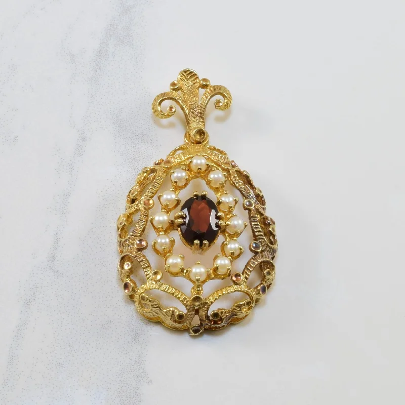 Limited-Time Offer On Elegant Jewelry Pieces Mid Century Garnet & Seed Pearl Pendant | 1.50ct, 1.20ctw |